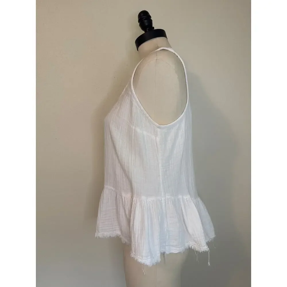 Current Elliott Women's Ballet Tank Top White Cotton Gauze Raw Hem Size 2 - Picture 3 of 7